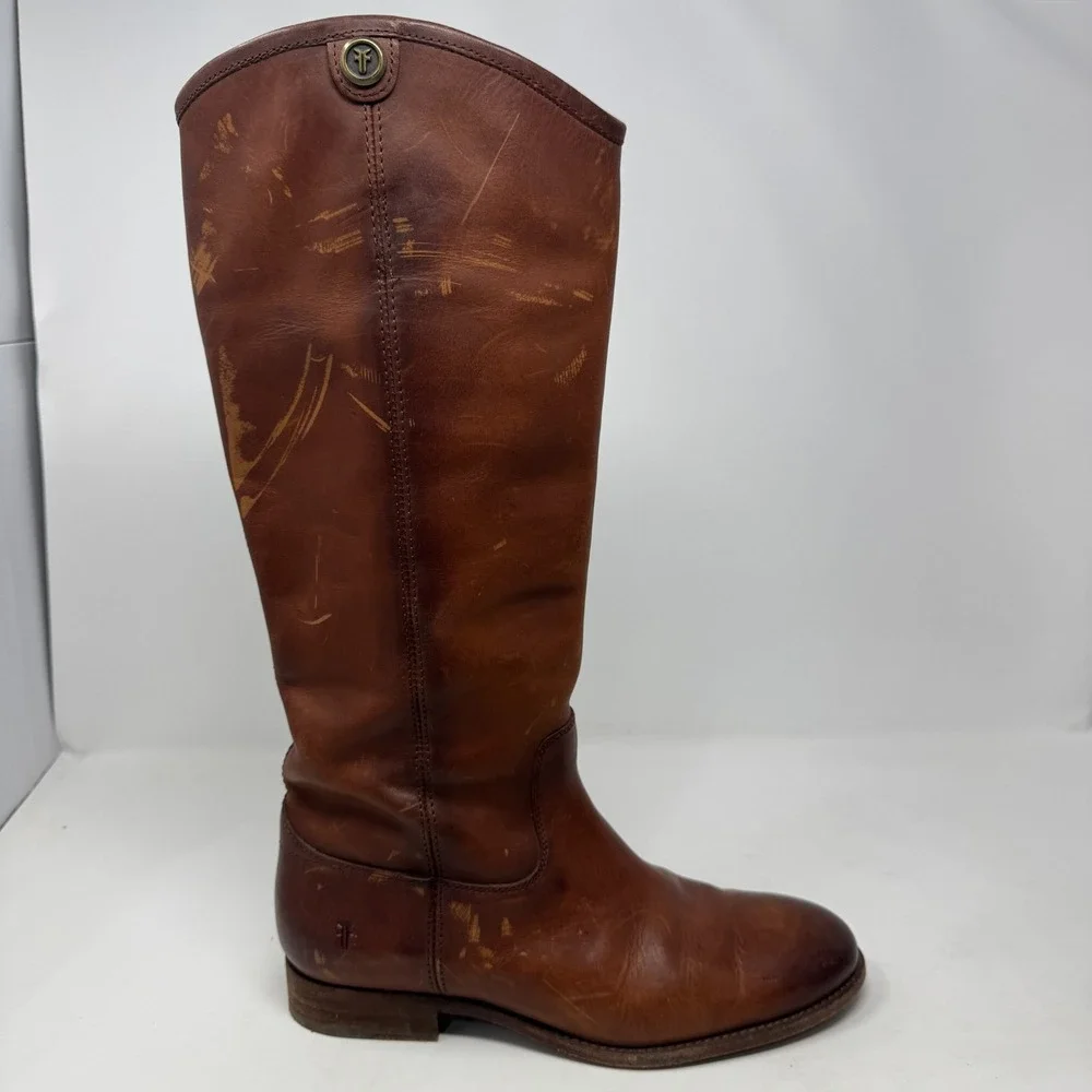 Frye Melissa‎ Button Riding Boots Extended Calf Mahogany Leather Women's 8.5 B - Picture 2 of 11